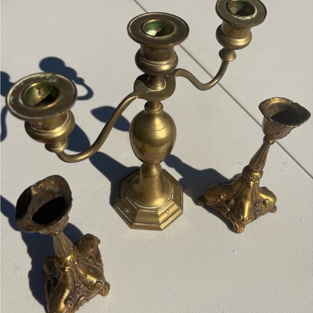♥️ GIFT Elegant genuine Vintage BRONZE Candelabra Candle Holder Candlestick Set